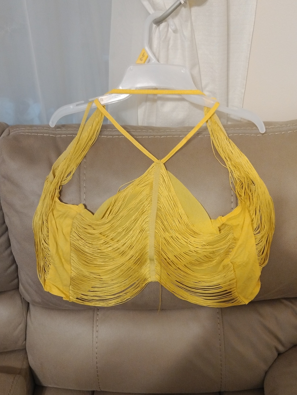 SHEIN Yellow Fringe Halter Crop Top